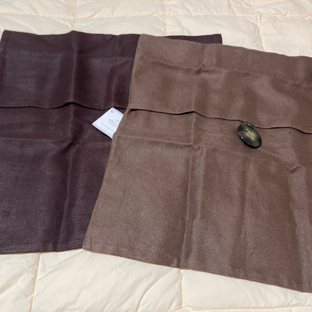 New Pottery Barn Linen Envelope Button Pillow Cover, 18” Mocha Brown
